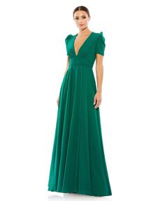 Женское платье с глубоким вырезом и пышными рукавами Mac Duggal, зеленый