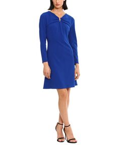 Женское платье с V-образным вырезом и длинными рукавами со сборками Donna Morgan, синий