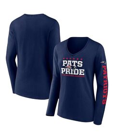 Женская темно-синяя футболка с v-образным вырезом и длинными рукавами New England Patriots Hometown Fanatics, синий