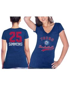 Женские нитки Ben Simmons Royal Philadelphia 76ers Name &amp; Футболка Number Tri-Blend с V-образным вырезом Majestic, синий