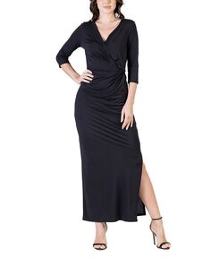 Женское приталенное платье макси с V-образным вырезом и боковыми разрезами 24seven Comfort Apparel, цвет Black