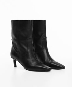 Женские кожаные ботинки на маленьком каблуке MANGO, черный