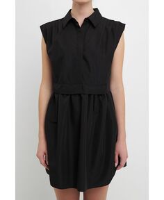 Женское платье-рубашка со складками на плечах English Factory, черный