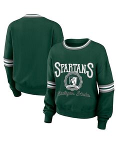 Женский пуловер в винтажном стиле с потертостями цвета лесного зеленого цвета Michigan State Spartans WEAR by Erin Andrews, зеленый