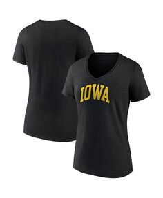 Женская черная фирменная футболка Iowa Hawkeyes Basic с v-образным вырезом и аркой Fanatics, черный