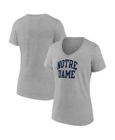 Женская фирменная футболка серого цвета Хизер с v-образным вырезом Notre Dame Fighting Irish Basic Arch Fanatics, серый