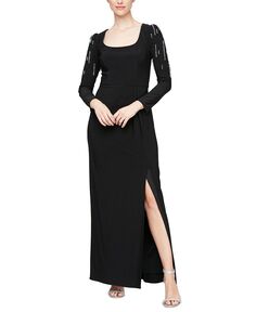 Женское украшенное платье с пышными плечами и длинными рукавами Alex &amp; Eve, черный
