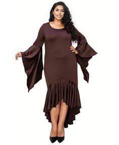 Плюс размер Arielle Струящееся платье с русалкой и подолом L I V D, коричневый