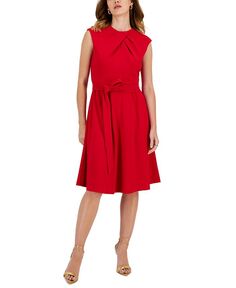 Женские модели без рукавов со складками и плиссировкой; Расклешенное платье Tahari ASL, красный