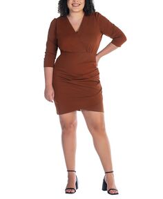 Коктейльное платье больших размеров с v-образным вырезом и рукавами 3/4 24seven Comfort Apparel, коричневый