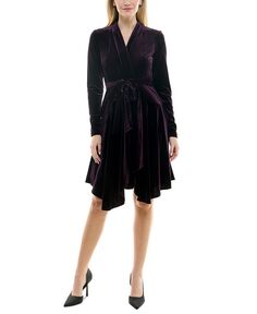 Женское бархатное платье с искусственным запахом и воротником-стойкой Maison Tara, фиолетовый