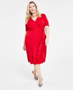Платье больших размеров с запахом до локтя I.N.C. International Concepts, красный