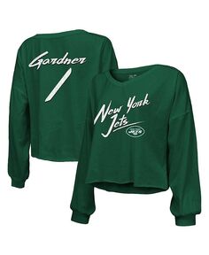 Женские нитки Sauce Gardner Green New York Jets Имя и номер Укороченная футболка с открытыми плечами и надписью с длинными рукавами и v-образным вырезом Majestic, зеленый