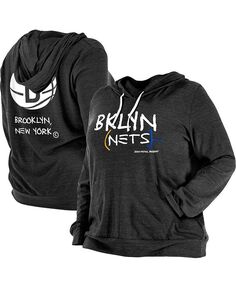 Женская черная футболка с капюшоном Brooklyn Nets больших размеров 2022/23 City Edition Bi-Blend с длинными рукавами New Era, черный