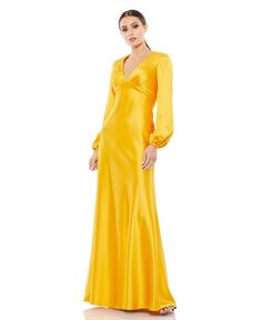 Женское платье Ieena с пышными рукавами и завышенной талией, раструбное платье Mac Duggal, желтый