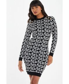 Женское платье-свитер с геометрическим вырезом на пуговицах QUIZ, черный