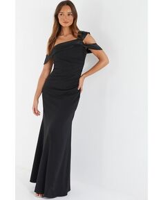 Женское платье макси с атласной отделкой QUIZ, черный
