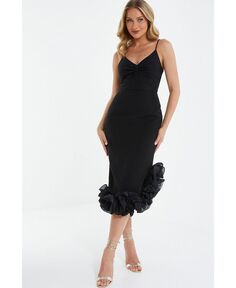 Женское платье миди с рюшами и узлом спереди QUIZ, черный