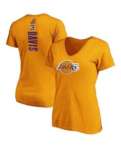 Женская футболка золотистого цвета с изображением плеймейкера команды «Лос-Анджелес Лейкерс» Энтони Дэвиса и номером с v-образным вырезом Fanatics, золото
