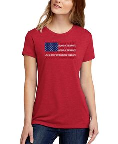 Женская футболка премиум-класса «Земля свободного американского флага» с рисунком Word Art LA Pop Art, красный