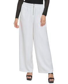 Женские широкие брюки с молнией спереди и складками на талии DKNY, слоновая кость/кремовый