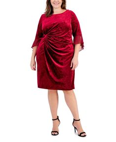 Бархатное платье больших размеров с боковой окантовкой Connected, красный