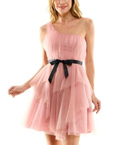 Многоярусное платье с завязками на талии для юниоров на одно плечо City Studios, розовый