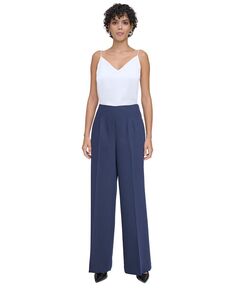 Широкие брюки в тонкую полоску Petite с высокой посадкой Calvin Klein, синий