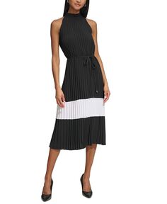 Женское плиссированное платье миди с цветными блоками KARL LAGERFELD PARIS, черный