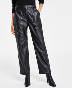 Женские брюки-карго из искусственной кожи с высокой посадкой DKNY Jeans, черный