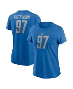 Женская синяя футболка с именем и номером игрока «Детройт Лайонс» Эйдана Хатчинсона Nike, синий