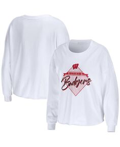 Женская укороченная футболка с длинным рукавом White Wisconsin Badgers Diamond WEAR by Erin Andrews, белый