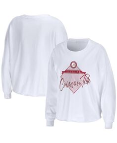 Женская укороченная футболка с длинным рукавом белого цвета Alabama Crimson Tide Diamond WEAR by Erin Andrews, белый