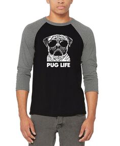 Мужская бейсбольная футболка с надписью Pug Life реглан Word Art LA Pop Art, серый
