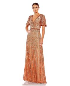 Женское украшенное платье-колонна с V-образным вырезом и рукавами-бабочками Mac Duggal, золото