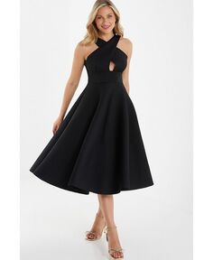 Женское платье миди с плиссированной юбкой Keyhole QUIZ, черный