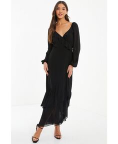 Женское шифоновое платье макси с оборками по подолу QUIZ, черный