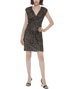 Женское платье с блестками и воротником-стойкой Calvin Klein, тан/бежевый