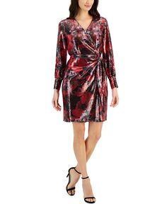 Женское платье с искусственным запахом, расшитое пайетками Anne Klein, красный