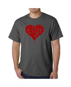 Мужская футболка с надписью All You Need Is Love Word Art LA Pop Art, серый