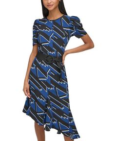 Женское платье с асимметричным подолом и принтом KARL LAGERFELD PARIS, синий