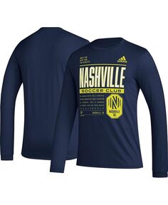 Мужская темно-синяя футболка с длинным рукавом Nashville SC Club DNA adidas, синий