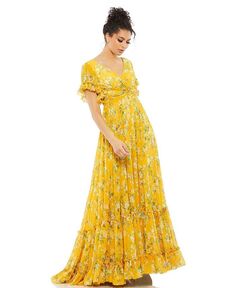 Женское платье макси Ieena с воланами и цветочным принтом Mac Duggal, желтый