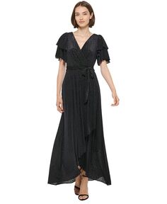 Женское бархатное платье с развевающимися рукавами DKNY, черный