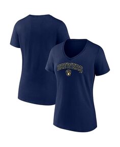 Женская темно-синяя футболка с v-образным вырезом и фирменным логотипом Milwaukee Brewers Team Lockup Fanatics, синий