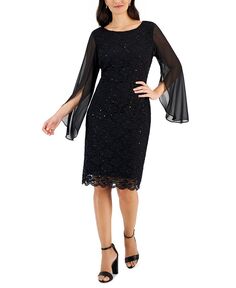 Женское кружевное платье-футляр с накидкой и рукавами Connected, серый