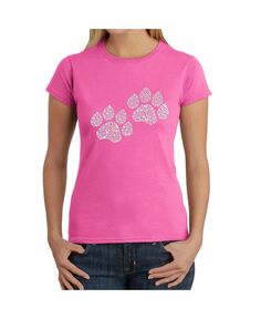 Женская футболка с рисунком Word Art — принты лап Woof LA Pop Art, розовый