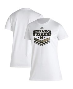 Женская белая футболка Nebraska Huskers в военном стиле AEROREADY adidas, белый