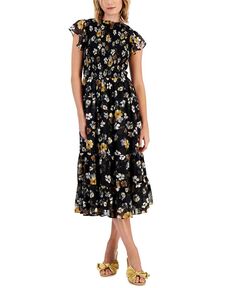 Многоярусное платье миди с присборенным лифом и цветочным принтом Houston Lucy Paris, черный