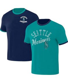 Мужская двусторонняя футболка Darius Rucker Collection by Navy, Aqua Seattle Mariners Two-Way Ringer Fanatics, мультиколор